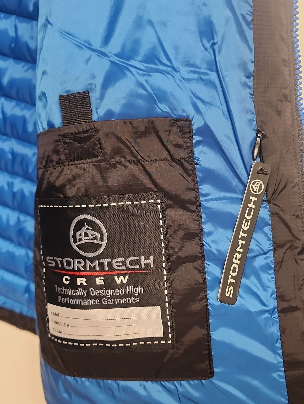STORMTECH PERFORMANCE CREW mens Black Quilted Puffer Vest w/ Blue Trim SZ XL/TG